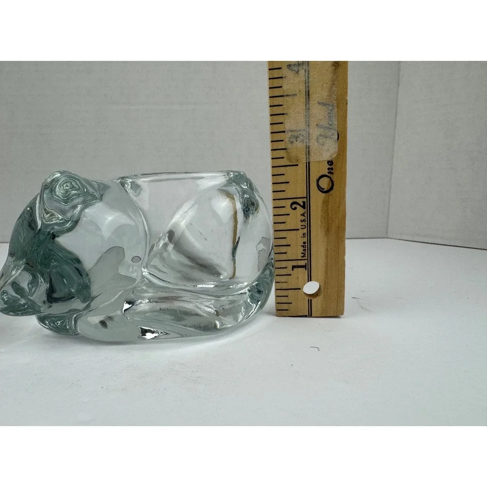 Vintage Indiana Glass Clear Sleeping Cat Votive Tea Light Candle Holders Set 2